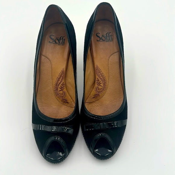 Sofft Gayle Black Peep Toe Suede Pumps size 9 - Picture 1 of 5